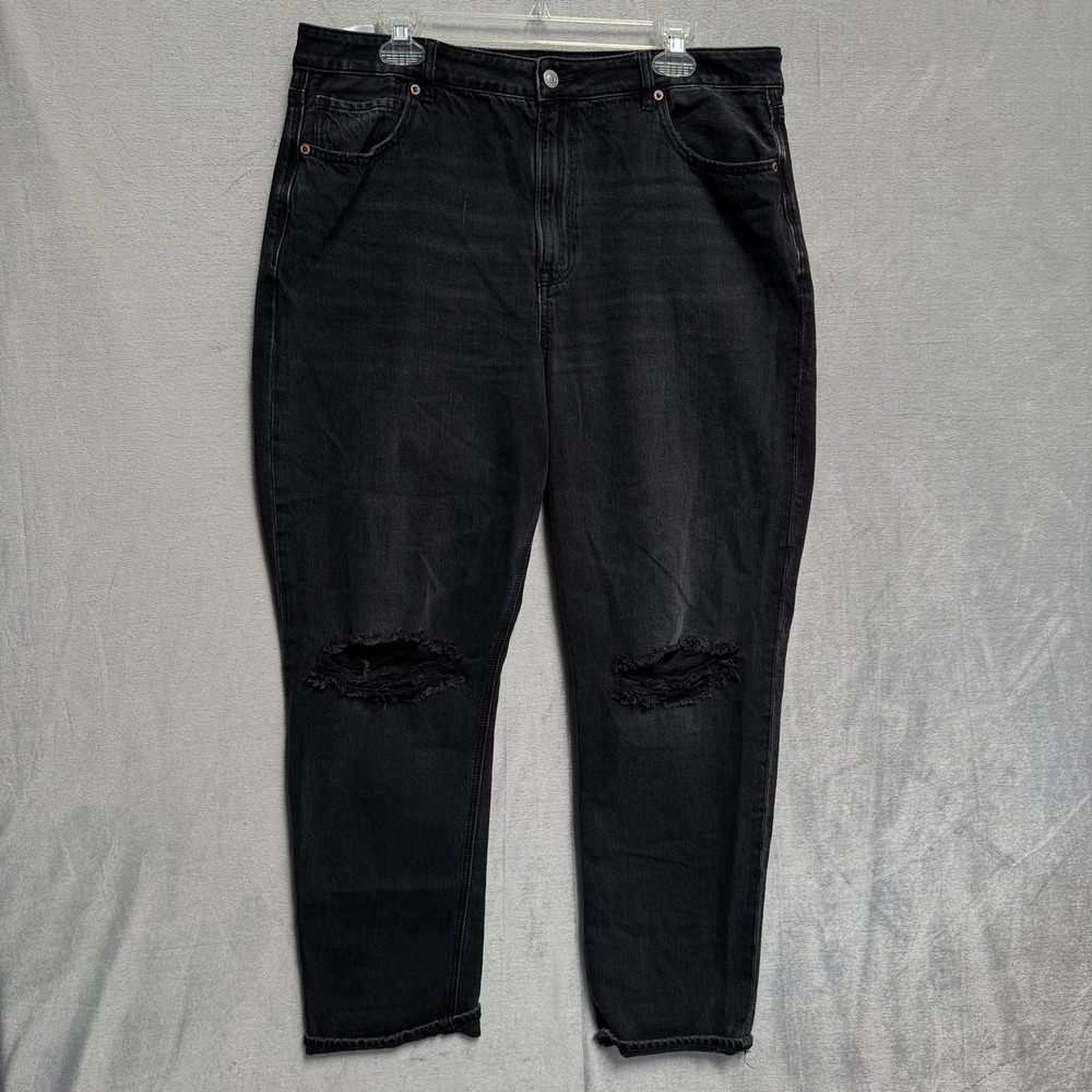 American Eagle Outfitters Jeans Womens 14 Black High Rise Mom Strigid Distressed